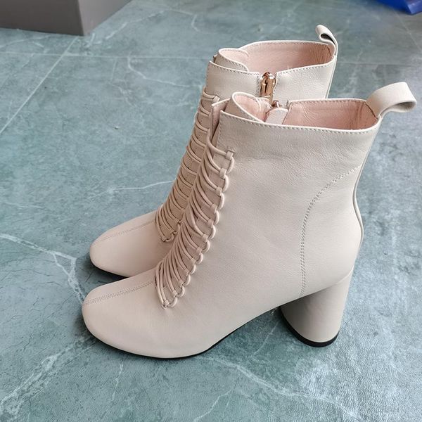 

boots women ankle genuine leather shoes 22-26.5cm cowhide upper for beige fashion all-match spring and autumn, Black