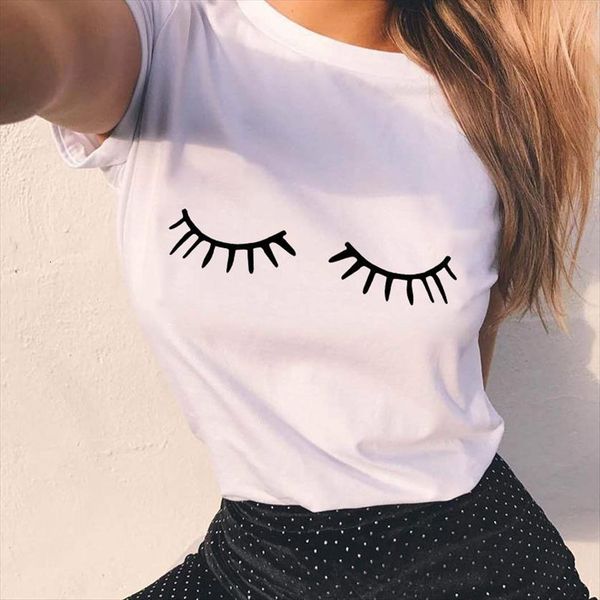 

summer fashion eyelash print womens printed harajuku leisure female hipster, White