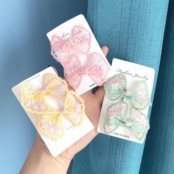 

2pcs/set girls cute bow flower hairpins kids sweet hair clips barrettes ornament fashion accessories, Slivery;white