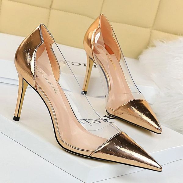 

party exquisite female high heels 2021 spring and summer jelly transparent plastic pvc pump club fashion dress shoes, Black
