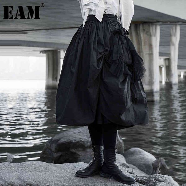 

[eam] high waist black irregular pleated temperament half-body puffy skirt women fashion spring autumn 1dd6213 21512