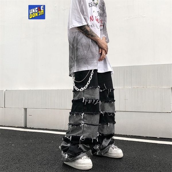 

uncledonjm tassel pants men's fashion brand pendant wide leg hip hop lazy wind jeans couple's loose jeans men 220312, Blue
