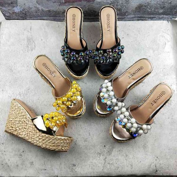 

slippers women's slippers luxury women's slides platform jumps on a wedge rope high-flat designer will see fashium plutonium c0xp, Black