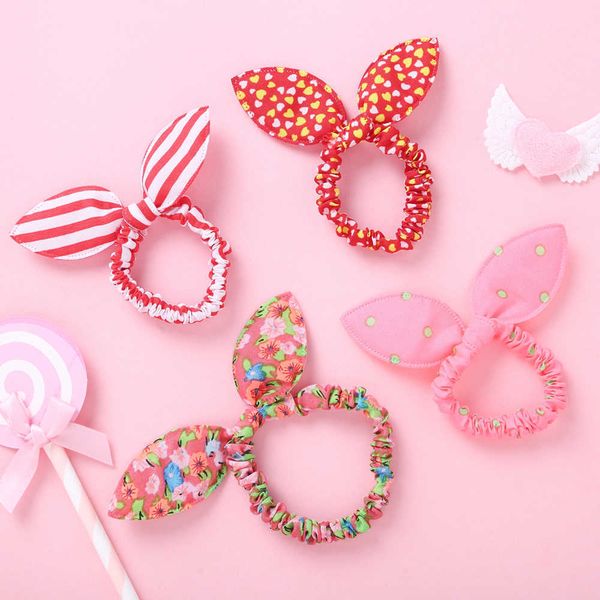 

10 pcs bunny ears bows elastic bands for children baby girls rubber headband set scrunchies kids cute hair accessories 2020, Pink