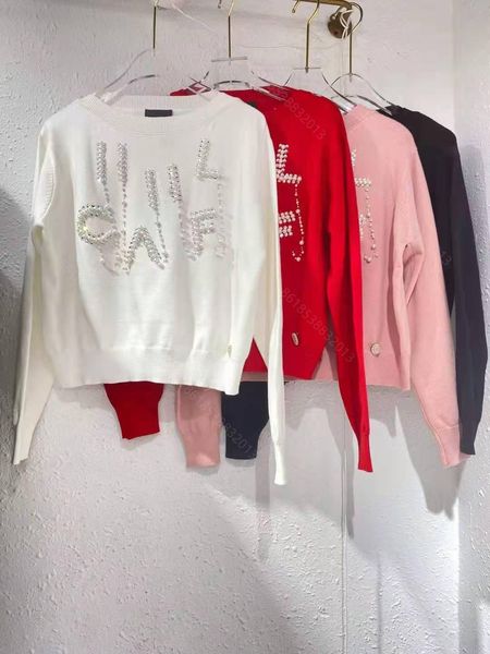 

latest designer cc winter women sweater hoodies cchen brand knit sweaters jackets long sleeve pearl shirt knitted cardigan coats high-end ho, White;black
