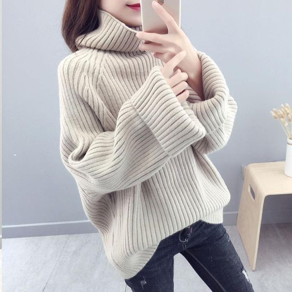 

women's sweaters 2021 autumn winter women turtleneck korean elegant solid knitted sweater female over sized thick warm pullovers c17, White;black