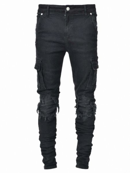 

romwe guys distressed cargo jeans c0qa#, Blue