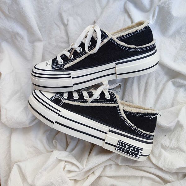 

new sports shoes casual sponge cake platform canvas beggar versatile board y0907, Black