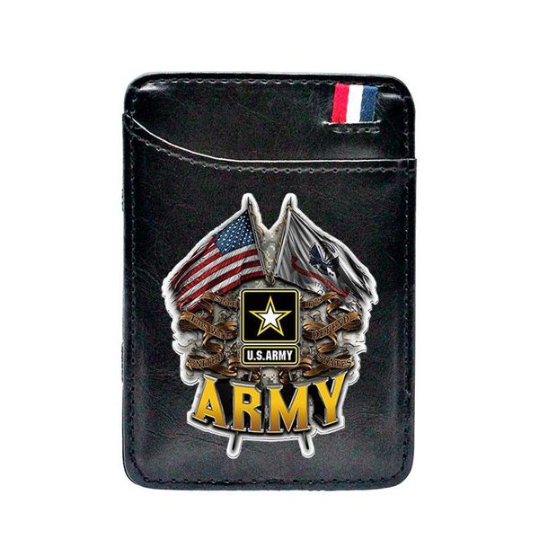 

card holders military black leather united states army printing magic wallet men women veteran mini thin money clips purse, Brown;gray