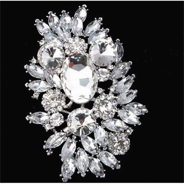 

3.6 2019 inch large new quality fashion flower brooch silver tone luxury huge crystal rhinestone wedding b, Gray