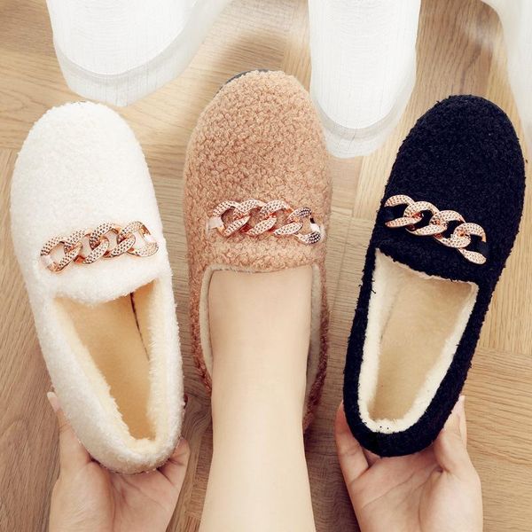 

slippers 2021 winter warm shoes cotton slipper lovely home floor soft stripe female small size, Black