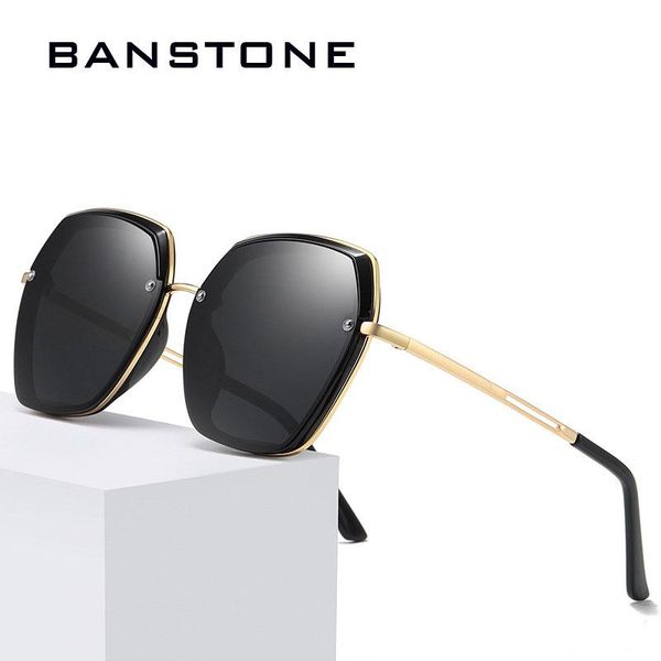 

sunglasses banstone women metal polygon oversize fashion travel polarized gradient lens driving glasses uv400, White;black