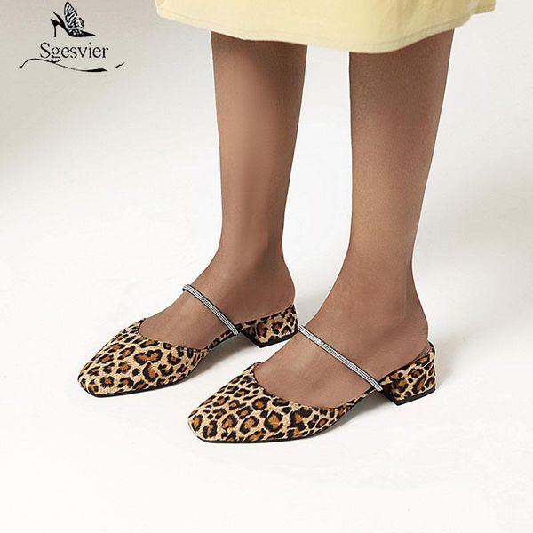 

dress shoes sgesvier 2021 plus size 33-48 women slippers comfortable low heel square toe mules casual fashion leopard ladies, Black