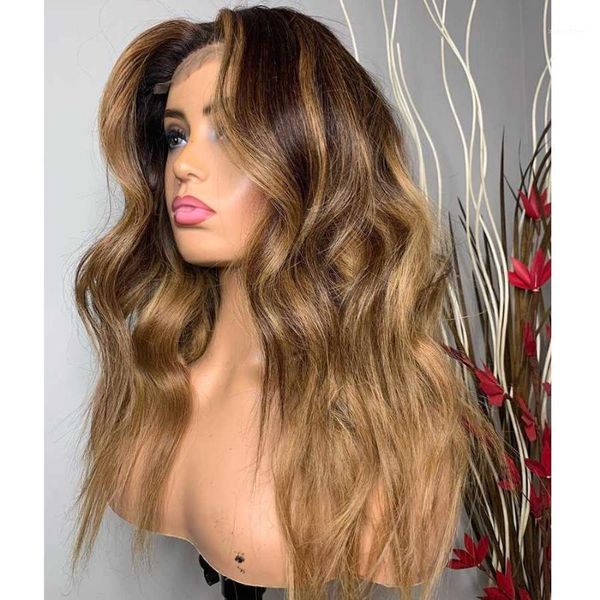

ombre wavy lace front human hair wigs with baby 360 frontal honey brown glueless silk full for women1, Black;brown