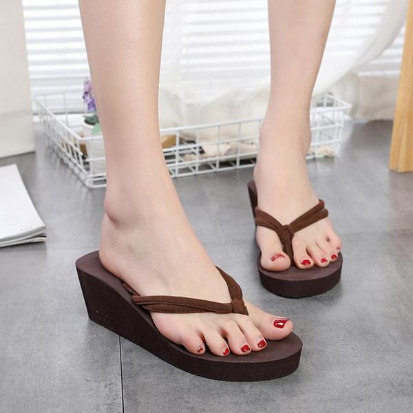 

slippers women flip flops plus size 43 summer casual fashion cozy high-heeled wedge solid non-slip sandals shoes beach, Black