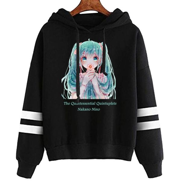

the quintessential quintuplet print nino nakano hoodie casual sportswear sweatshirt men women loog sleeve street style men's hoodies, Black