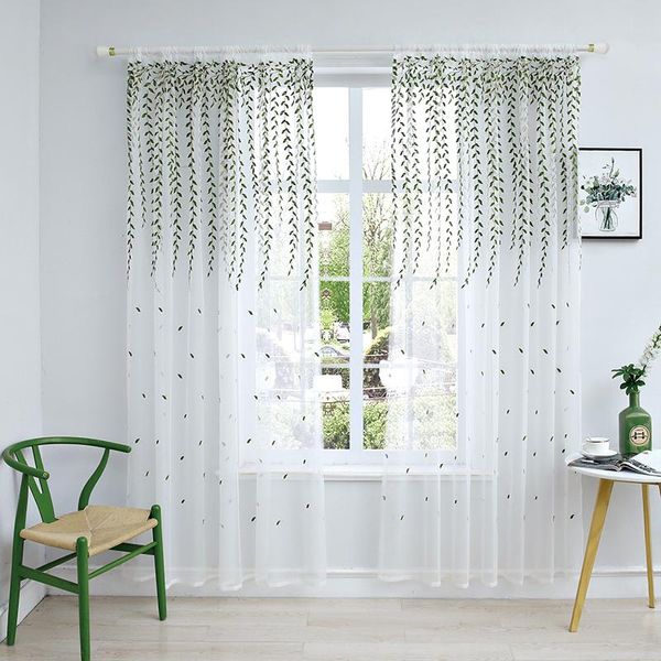 

embroidery leaves tulle curtain voile screen sheer for living room bedroom valance drape door window decor & drapes