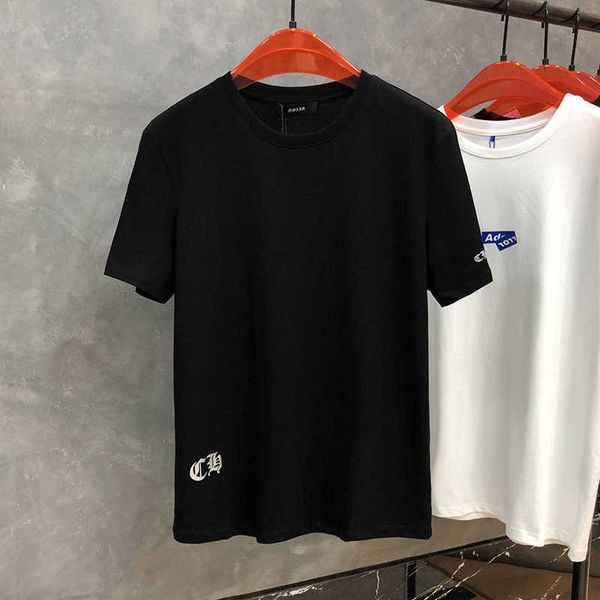

print correct 21ss crosin ch lovers sanskrit cross short sleeve crew neck men's and women's t-shirt, White;black