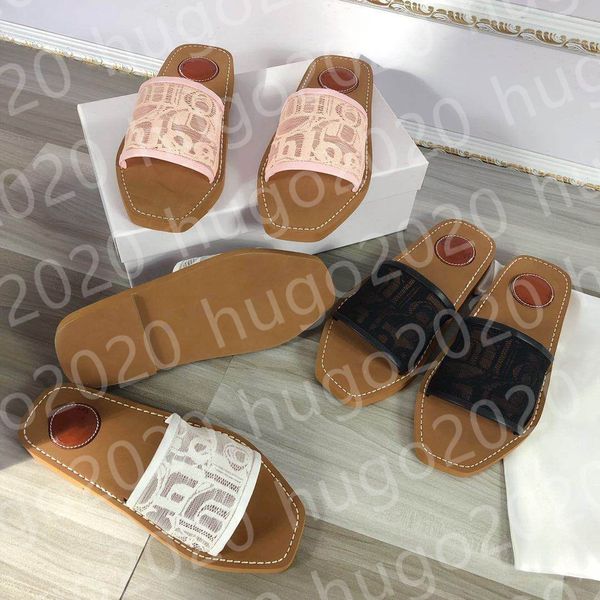 

2021 the latest beach mules slippers flat ladies alphabet fabric outdoor leather sole sandals, Black