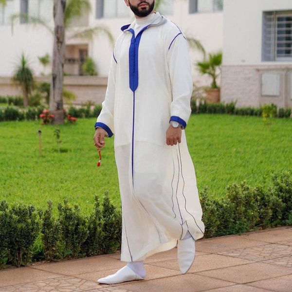 

ethnic clothing islam abaya men's muslim dresses for men long hooded collar color white patchwork fashion loose male dress 2021 summer, Red