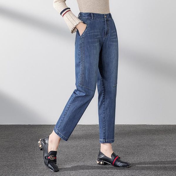 

women's jeans 2021 female ladies korean street wear fashion loose casual elastic waist denim pants women ankle-length trousers, Blue