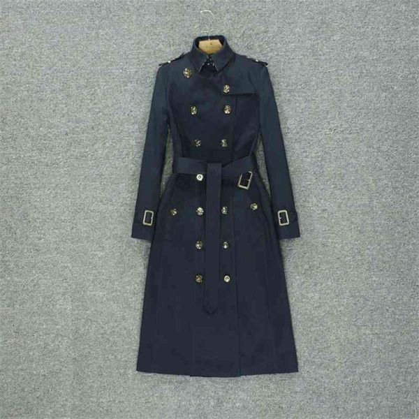 

women's trench coats pop paragraph dust coat grows in the fall of female over-the-knee wind british high-end luxury fashion temper, Tan;black
