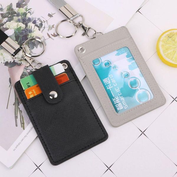 

card holders fashion men women kids office work school id badge holder with keyring rope layards neck strap universal 5 colors, Brown;gray