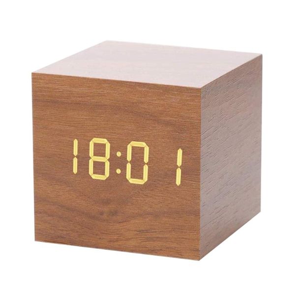 

desk & table clocks digital alarm clock wooden led cube three setswith electronic time display temperature ideal kids bedroom home