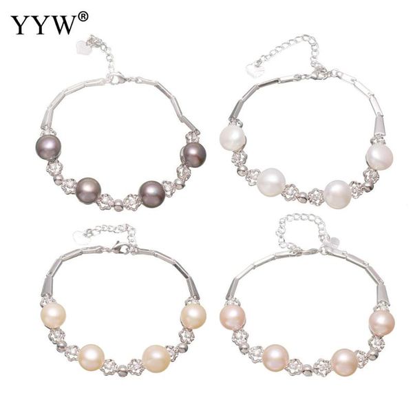 

link, chain cultured freshwater pearl bracelet women female elegant pulsera jewelry valentine's gifts, Black