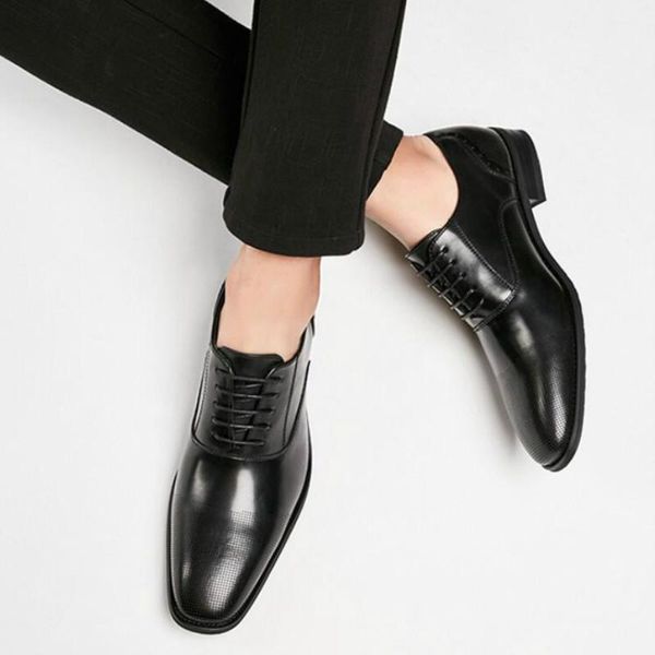 

dress shoes men's formal wear comfortable leather business flat heel breathable wedding gentleman's oxford shoe size 39-45 black