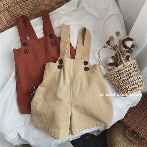 

toddler kids short overalls 2021 summer baby girls boys korean solid cotton jumpsuits children's shorts clothes, Blue