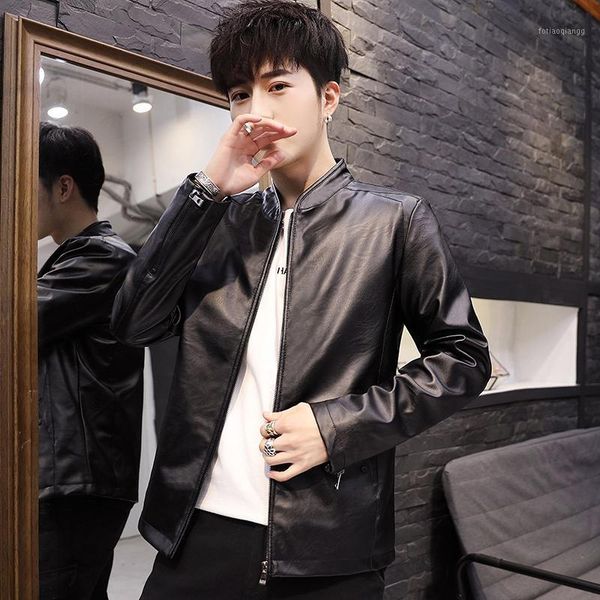 

men's jackets leather 2021 spring and autumn handsome parker motorcycle jacket trend korean, Black;brown