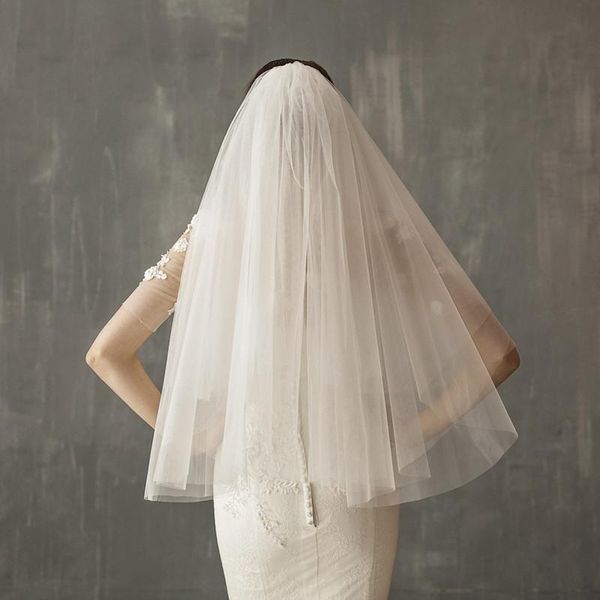 

bridal veils wedding accessories short simple veil white two layer with comb european-style plain yarn mid-length, Black