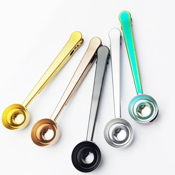 

spoons coffee clip creative 2-in-1 bean measuring spoon stainless steel sealing