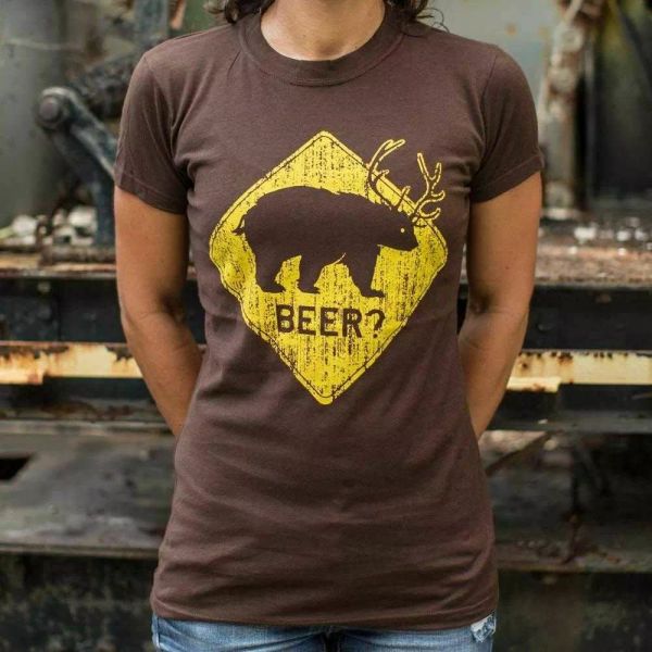 

beer bear t-shirt | short sleeve graphic tee for women, White;black