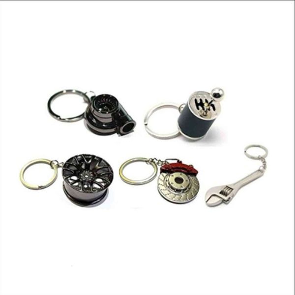 

a set of five key chains for gear wrench -selling turbine brake disc, Silver