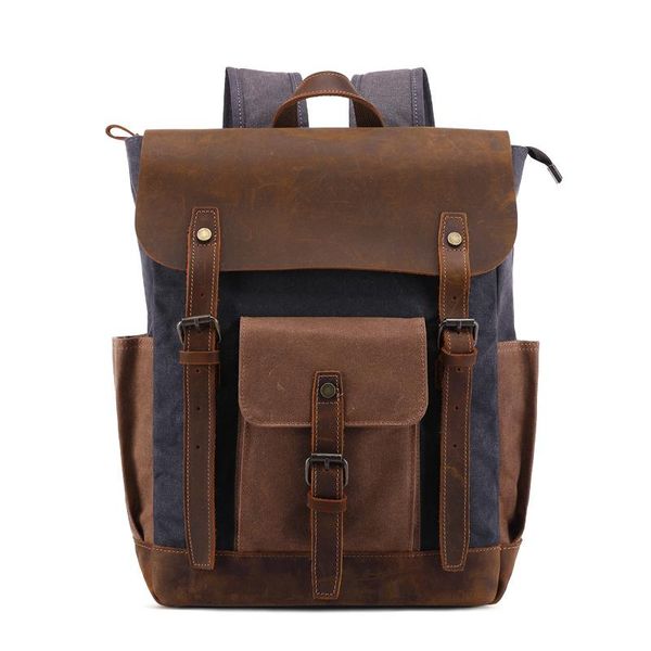 

backpack nesitu highend vintage army green coffee grey cyan crazy horse leather canvas 14'' lapwomen men's travel bag m0011
