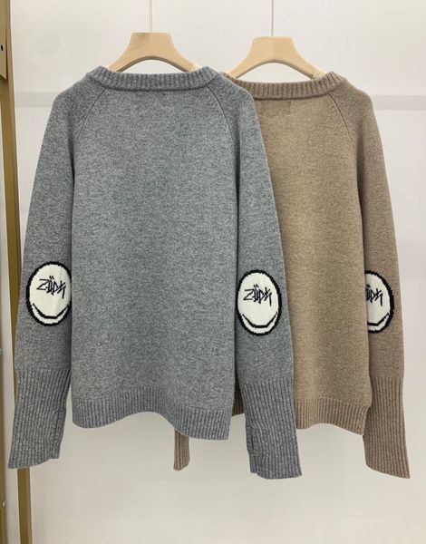 

women's sweaters 100% knitted wool woman's letter smiley printed hem split sweater casual long sleeve autumn ladies jumpers 25qv, White;black