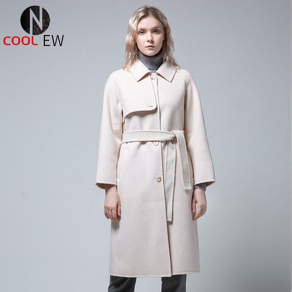 

women's trench coats wool coat stitching winter fashion, Tan;black