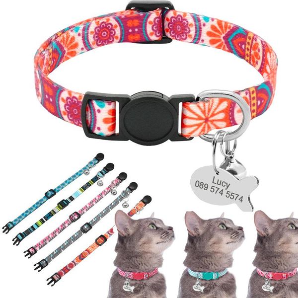 

cat collars & leads cute print collar personalized quick release custom kitten with bell engraved pet cats necklace accessories for