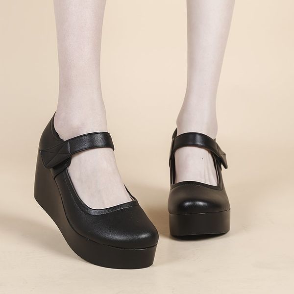 

sandals woman pumps round toe platform non-slip black basic 7cm heel wedges women shoes size 35-40 nxhh