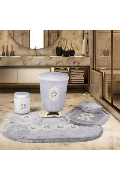 

shems gray 6 piece french lacy bathroom dirty laundry basket and set for closet shms6prÃ§banklzset bath mats
