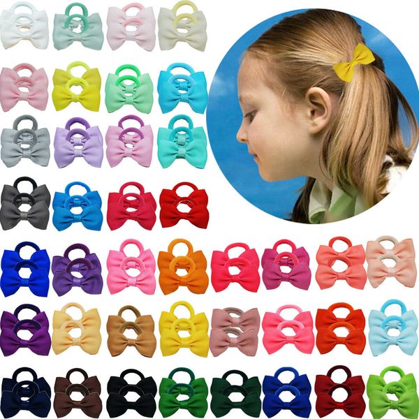 

80 pcs ties 2 inches bows rubber band ribbon hair bands ropes for infant children baby girls 40 colors in pairs, Pink