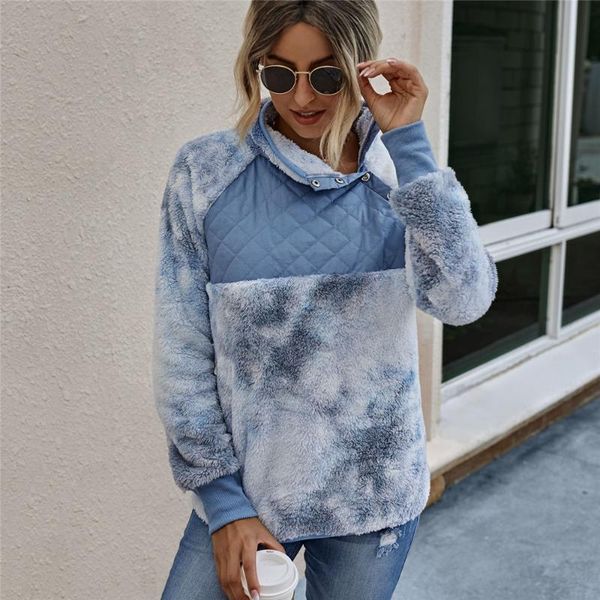 

women's sweaters women winter tie dye sherpa sweater turtleneck fluffy pullover chic streetwear patch teddy, White;black