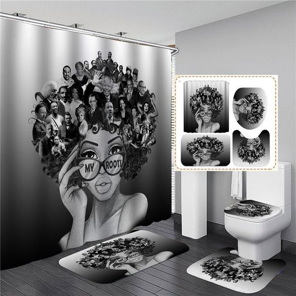 

shower curtains african american black women bathroom print curtain set waterproof soft anti-slip bath rugs toilet cover carpets