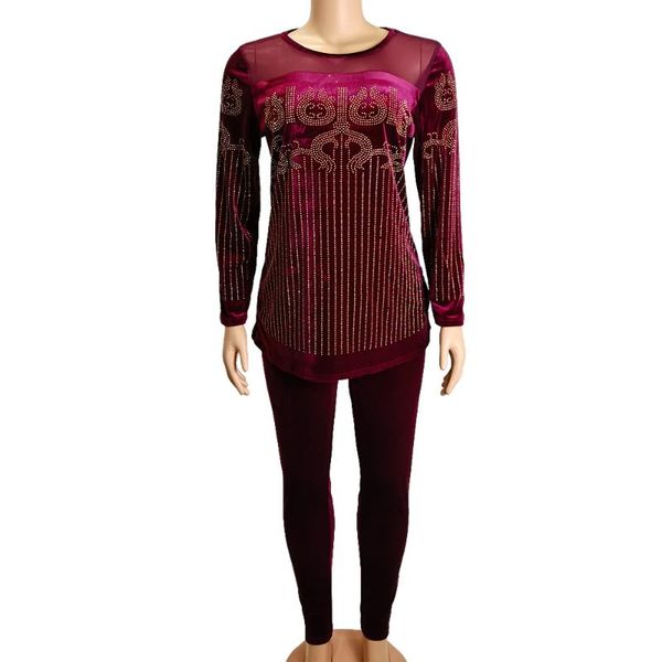 

women's two piece pants spring autumn african long sleeve velvet elastic beading outfits sweatshirt and trouser set, White