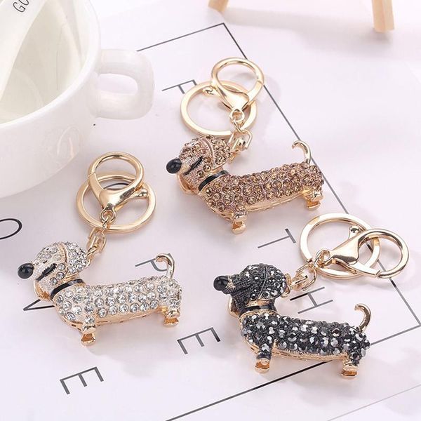 

keychains fashion dachshund dog animal keychain alloy rhinestone key chain bag car pendant decor porte clef women keyring jewelry gift, Silver