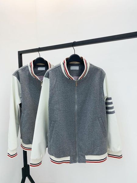 

men's jackets casual and comfortable woolen patchwork baseball collar long sleeve zipper cardigan jacket for men women e09n, Black;brown