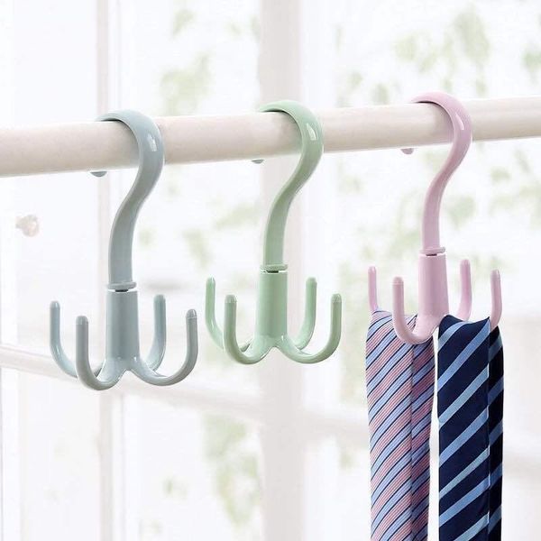 

hooks & rails rotating four-claw hook household multifunctional coat hanging bag tie rack wardrobe punch-scarf storage shelf