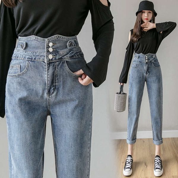 

women's jeans spring autumn korean loose skinny high waist and small foot harun for nine point radish pants i985, Blue